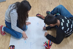 Žáci vyrábí myšlenkou mapu.