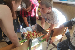 Žáci šrotují jablka.