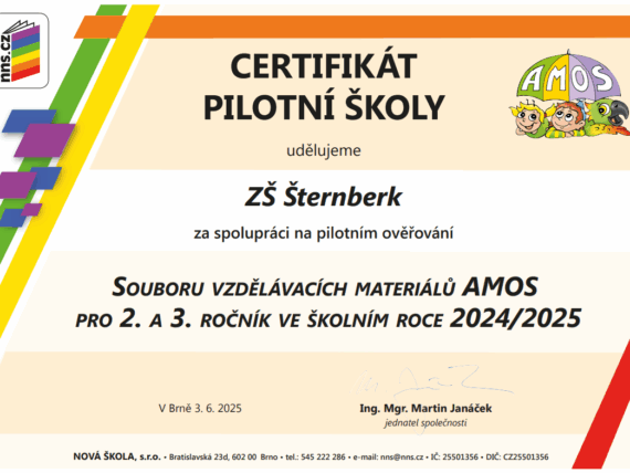 Certifikát pilotní školy 2024/2025